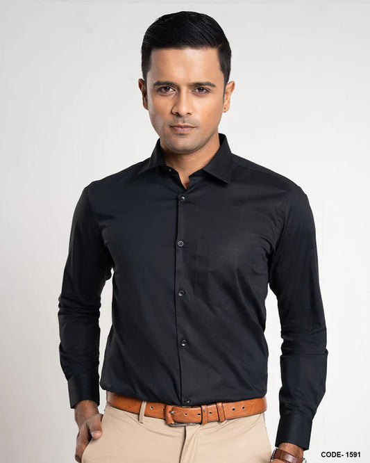 Cotton Stretch Slim Fit Shirt- Black