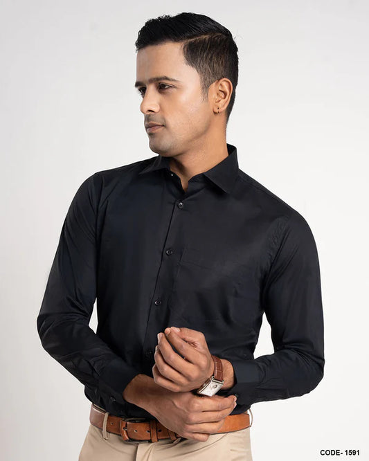 Cotton Stretch Slim Fit Shirt- Black